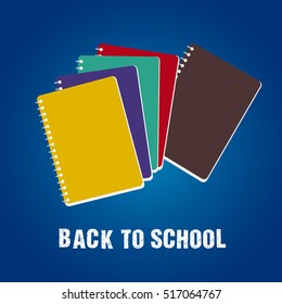 Group of notebooks on a blue background, Back to school vector illustration