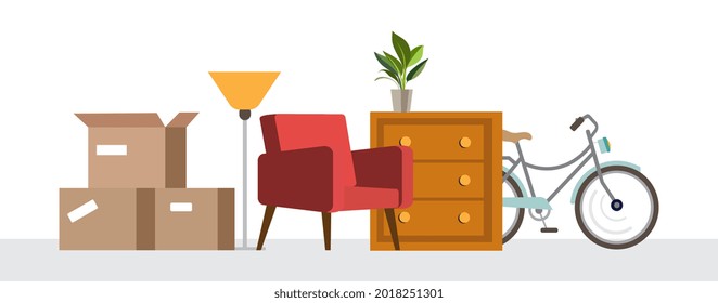 A group of objects from home furniture. Flat style illustration.