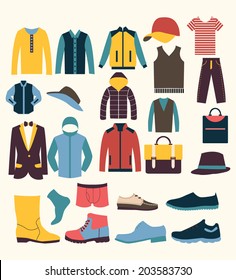 Group of Objects icons set of Fashion elements clothing for men