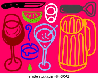 Group of objects used in the bar, vectorial