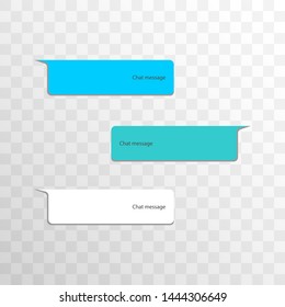 Group of objects variation chat bubble social network interface. Message in multicolored balloons with shadows isolated on a transparent background. Vector cell phone dialog illustration.
