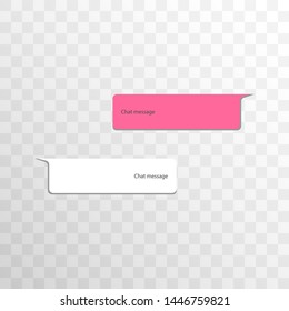 Group of objects variation chat bubble social network interface. Message in multicolored balloons with shadows isolated on a transparent background. Vector cell phone dialog illustration.