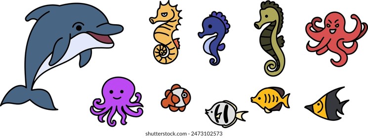 The group of ocean creatures