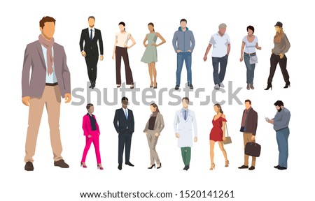 Group od people, flat design illustrations. Standing adult men and women vector isolated characters