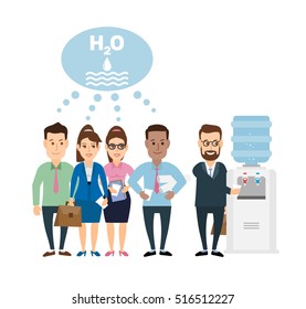 Group Of Office People Near The Water Cooler