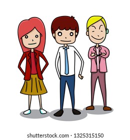 group of office staff. cartoon doodle free hand style. vector illustration