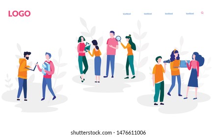 Grupo de trabajadores de oficina que se comunican o hablan entre sí. Ilustración vectorial para banner web, impresión, infografía, sitio web móvil. Plantilla de página de destino. Diálogos o conversaciones. empleados 