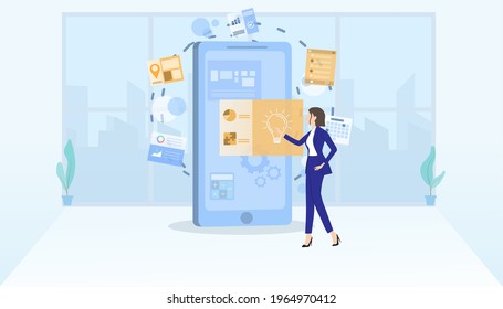 Group of office workers sitting at desks and communicating or talking to each other. Dialogue or conversations between colleagues.Doing business through technology.vector illustration.