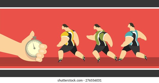 Group of-the athletes Running marathon Runners Hand with measures topic stopwatch