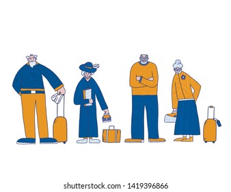 Group of old people. Different retired persons isolated on white background. Vector flat illustration.