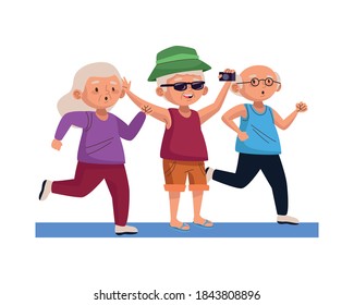 group of old people practicing activities characters vector illustration design
