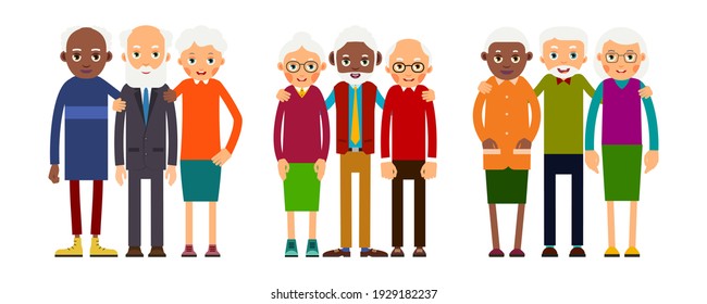 Old People Groups Three Standing Row Stock Vector (Royalty Free) 1935127130