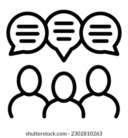 Vector de contorno de icono de soporte en línea de grupo. Informe de opinión. Servicio de cliente