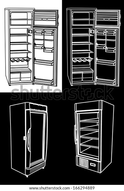 Group Open Close Vector Refrigerator Set Stock Vector Royalty