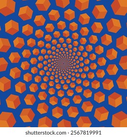 Group of orange 3D cubes on blue background.