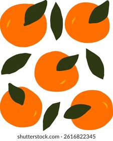 Group of oranges and leaves illustration modern art