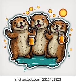 A group of otters having a party