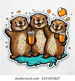 A group of otters having a party