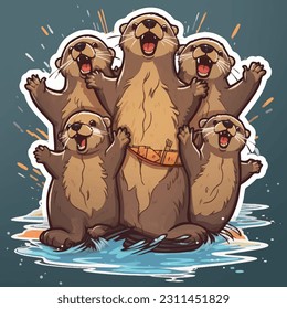 A group of otters having a party