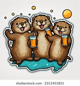 A group of otters having a party