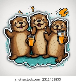 A group of otters having a party