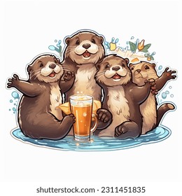 A group of otters having a party