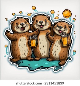 A group of otters having a party