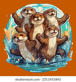 A group of otters having a party