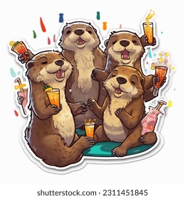 A group of otters having a party