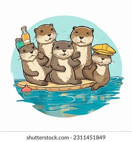 A group of otters having a party