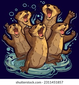 A group of otters having a party