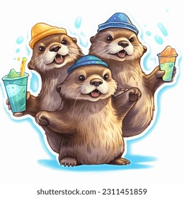 A group of otters having a party