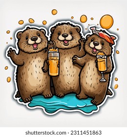 A group of otters having a party