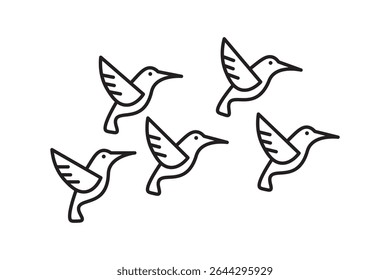 Group of outlined birds flying. Great for environment, freedom, or wildlife themes.
