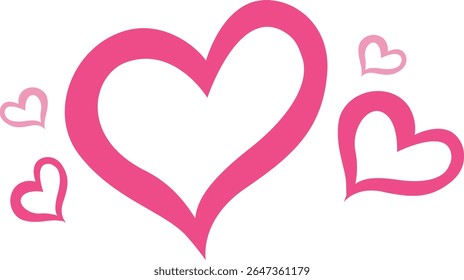 Group of outlined pink hearts arranged in a fun and curvy way, perfect for love-themed visuals, romantic designs, and Valentine compositions.