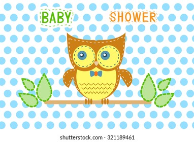 Group of owls on blue dot backgrounds,Design of baby shower cards,Vector