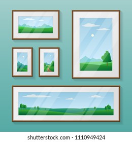 A group of paintings with a reflection of the mountain nature