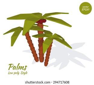 Group of palm trees on a white background in the low poly style. Vector illustration