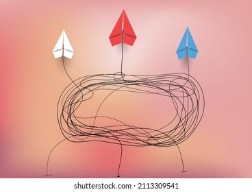 Group of paper airplanes flying.Paper plant in one direction and paper plant pointing in different way on background.Unique,out standing.Vector concept inspiration and think different concept.