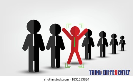 Gruppe von Papier man.Paper Mann in eine Richtung und eine von der Menge auf andere Weise auf dem Hintergrund.Einzigartig, aus stehend.Vector Konzept Inspiration und denken Sie anders Konzept.