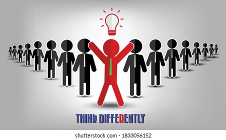 Grupo de hombres de papel. Hombre de papel en una dirección y uno se destaca de la multitud de manera diferente en el fondo. Único, sobresaliente. Concepto de inspiración vectorial y pensamiento diferente.