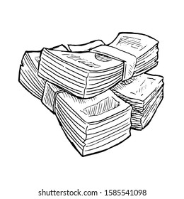  Group of paper moneystacks colorless vector illustration isolated on white background