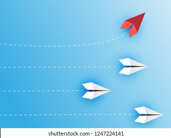 Group of paper plane in one direction and with one individual pointing in the different way. Business concept for new ideas creativity and innovative solution.
