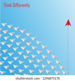 Group of paper plane in one direction and with one individual pointing in the different way. Business concept for new ideas creativity and innovative solution.