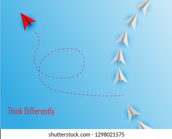 Group of paper plane in one direction and with one individual pointing in the different way. Business concept for new ideas creativity and innovative solution.