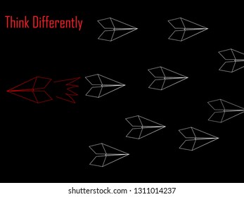 Group of paper plane in one direction and with one individual pointing in the different way. Business concept for new ideas creativity and innovative solution.