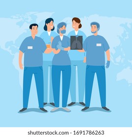 group of paramedics with x ray of lungs vector illustration design