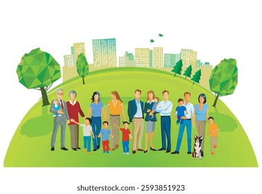 Group of parents and children illustration
