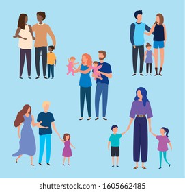 group of parents with sons characters vector illustration design