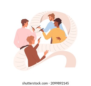 Group of partners signing contract. Business team concluding agreement, putting signatures. Deal conclusion, cooperation and partnership concept. Flat vector illustration isolated on white background